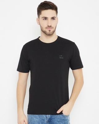 Shop Okane Men's Black Polyester Round Neck T-shirt-Front