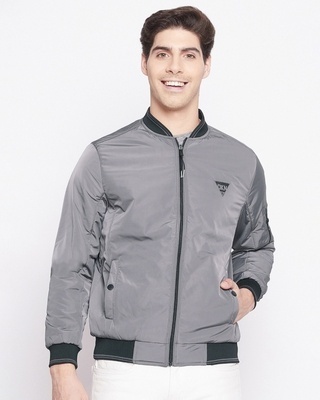 Shop Okane Men's Grey Nylon Reversible Jacket-Front