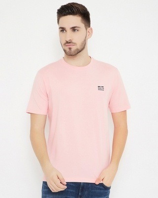 Shop Okane Men's Light Pink Polyester Round Neck T-shirt-Front