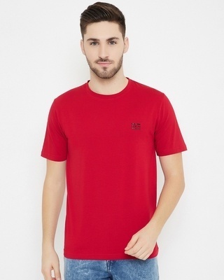Shop Okane Men's Red Polyester Round Neck T-shirt-Front