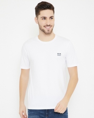 Shop Okane Men's White Polyester Round Neck T-shirt-Front