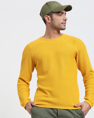 Shop Old Gold Full Sleeve Flat Knit Sweater-Front