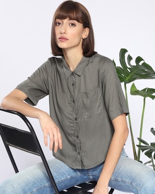 Shop Olive Half Sleeves Women's Shirt-Front