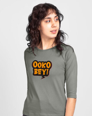 Shop Ooko Bey Round Neck 3/4 Sleeve T-Shirt-Front