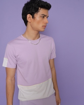 Shop Feel Good Lilac Zip Color Block T-shirt-Front