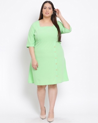Shop Women's Plus Size Green Solid Square Neck Dress-Front