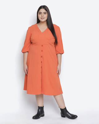 Shop Oxolloxo Women's Orange Regular Fit Dress-Front