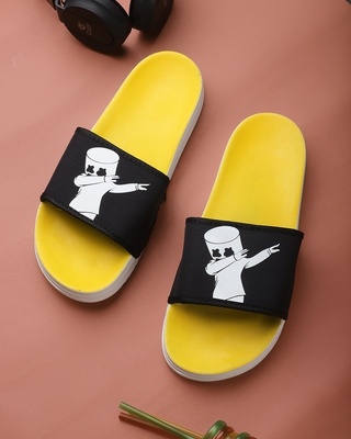 Shop Pampy Angel Dancer Yellow Slipper FlipFlops Slides for Men-Front