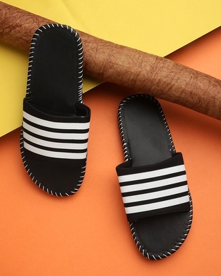 Shop Pampy Angel Flat 4Line Black Slipper FlipFlops Slides for Men-Front