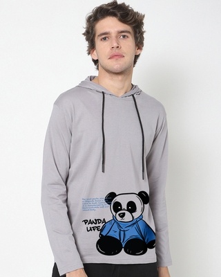 Shop Men's Grey Panda Life Graphic Printed T-shirt-Front