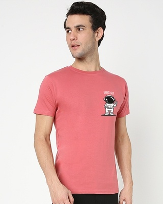 Shop Men's Pink Peace Out Astronaut T-shirt-Front