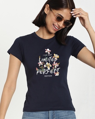 Shop Women's  Blue Perfect Flower Slim Fit T-shirt-Front