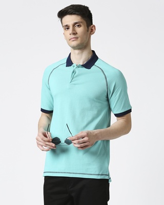Shop Turquoise Contrast Thread Polo-Front