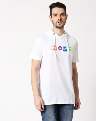 Shop Pop Hope Half Sleeve Hoodie T-Shirt White-Front