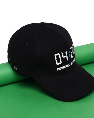 Shop Unisex Black Powered By 420 Baseball Cap-Front
