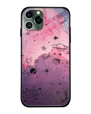 Shop Space Doodles Printed Premium Glass Cover for iPhone 11 Pro(Shock Proof, Lightweight)-Front