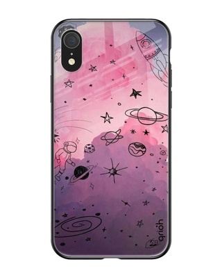 Shop Space Doodles Printed Premium Glass Cover for iPhone XR(Shock Proof, Lightweight)-Front