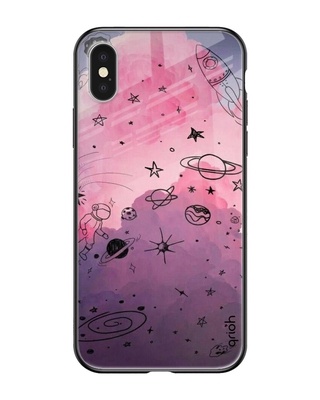 Shop Space Doodles Printed Premium Glass Cover for iPhone XS(Shock Proof, Lightweight)-Front