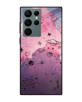 Shop Space Doodles Printed Premium Glass Cover for Samsung Galaxy S22 Ultra 5G (Shock Proof, Lightweight)-Front