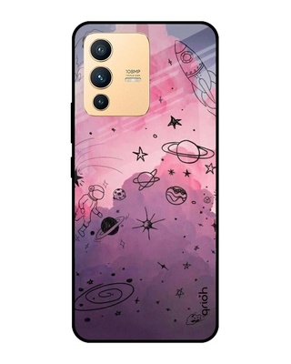 Shop Space Doodles Printed Premium Glass Cover for Vivo V23 Pro 5G (Shock Proof, Lightweight)-Front