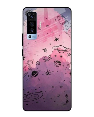 Shop Space Doodles Printed Premium Glass Cover for Vivo X50 (Shock Proof, Lightweight)-Front