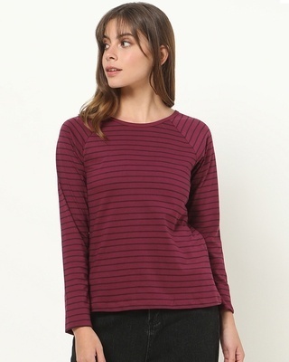 Shop Women's Purple Stripe Plus Size Slim Fit T-shirt-Front