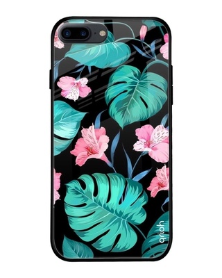Shop Leaves & Flowers Printed Premium Glass Cover for iPhone 8 Plus(Shock Proof, Lightweight)-Front