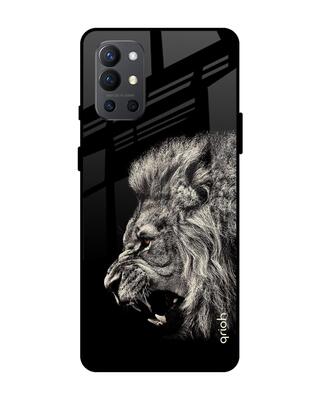 Shop Black Brave Lion Oneplus 9R Premium Glass Case (Gorilla Glass & Shockproof Anti-Slip Silicone)-Front