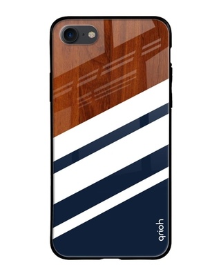 Shop Qrioh Brown & Blue Bold Stripes Printed Premium Glass Cover for (Apple iPhone 7)-Front
