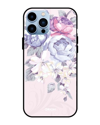 Shop Qrioh Elegant Floral Glass case for iPhone 13 Pro-Front