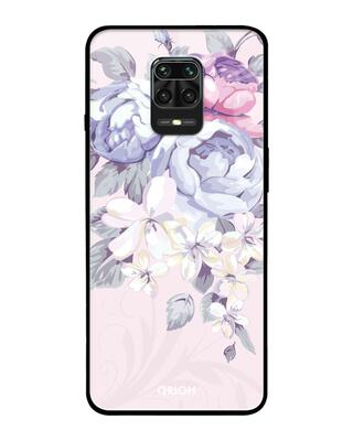 Shop Qrioh Elegant Floral Glass Case for Redmi Note 9 Pro-Front