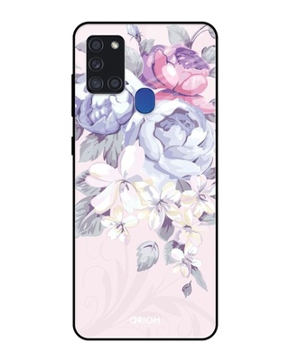 Shop Qrioh Elegant Floral Glass case for Samsung Galaxy A21s-Front