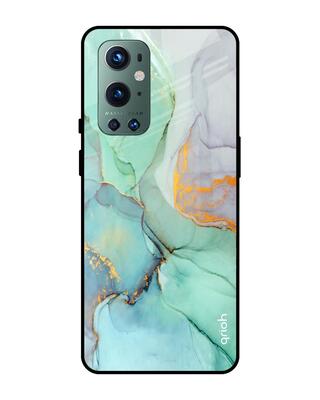 Shop Qrioh OnePlus 9 Pro Green Marble Glass Case-Front