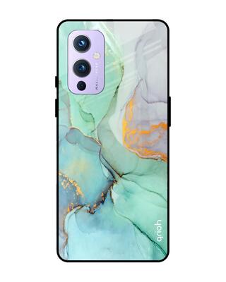 Shop Qrioh OnePlus 9 Green Marble Glass Case-Front