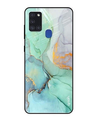 Shop Qrioh Green Marble Glass case for Samsung Galaxy A21s-Front