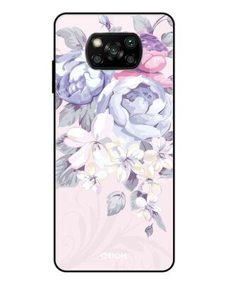 Shop Qrioh Elegant Floral Glass Case for Poco X3-Front