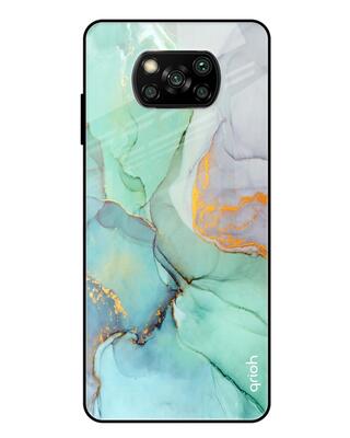 Shop Qrioh Green Marble Glass Case for Poco X3-Front