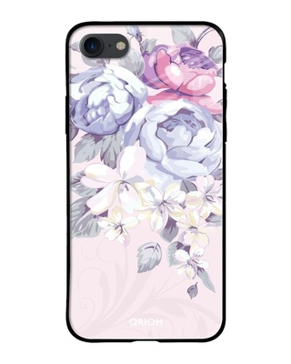 Shop Beige Elegant Floral Printed Premium Glass Cover For (Apple Iphone 7)-Front