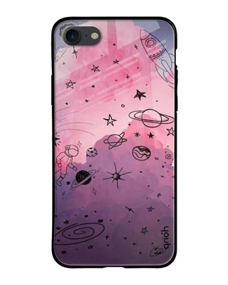 Shop Qrioh Purple & Pink Space Doodles Printed Premium Glass Cover for (Apple iPhone 7)-Front