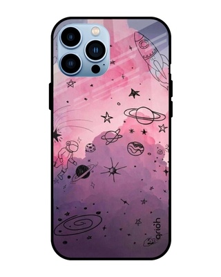 Shop Qrioh Space Doodles Glass Case for iPhone 13 Pro-Front