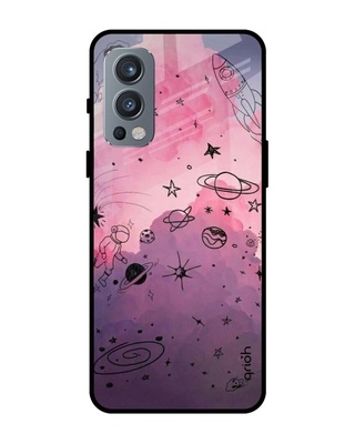 Shop Qrioh Space Doodles Glass Case for OnePlus Nord 2-Front