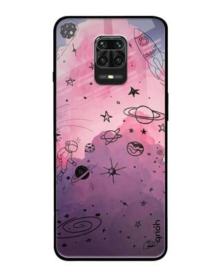 Shop Qrioh Space Doodles Glass Case for Redmi Note 9 Pro-Front