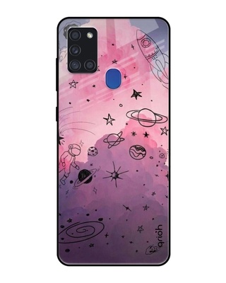 Shop Qrioh Space Doodles Glass Case for Samsung Galaxy A21s-Front
