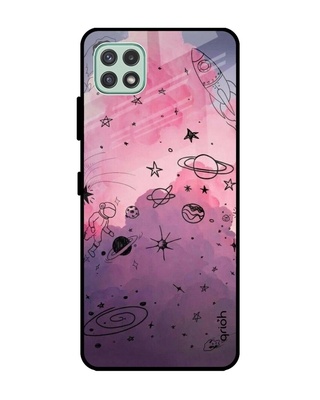 Shop Qrioh Space Doodles Glass Case for Samsung Galaxy A22 5G-Front