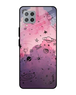 Shop Qrioh Space Doodles Glass Case for Samsung Galaxy M42-Front