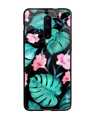 Shop Qrioh OnePlus 7 Pro Tropical Leaves & Pink Flowers Glass Case-Front
