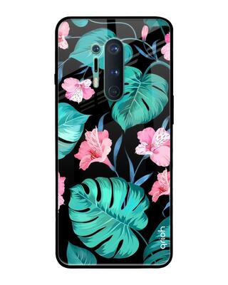 Shop Qrioh OnePlus 8 Pro Tropical Leaves & Pink Flowers Glass Case-Front