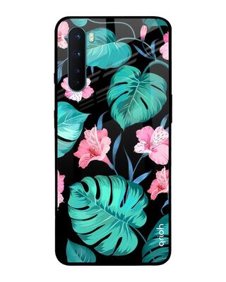 Shop Qrioh Tropical Leaves & Pink Flowers Glass case for OnePlus Nord-Front
