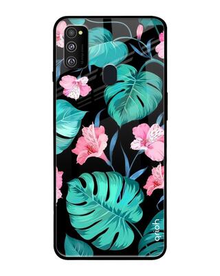 Shop Qrioh Samsung Galaxy M30s Tropical Leaves & Pink Flowers Glass Case-Front