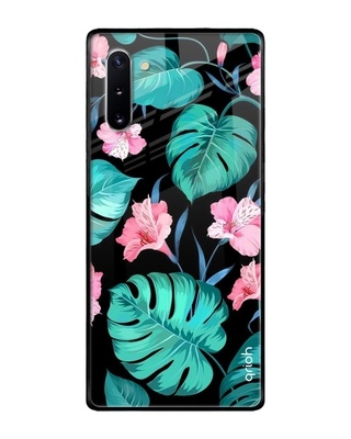 Shop Qrioh Tropical Leaves & Pink Flowers Glass case for Samsung Galaxy Note 10-Front